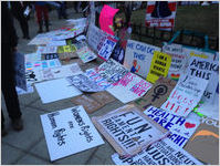 Pile of signs, Women's March on Washington, 2017-01-21