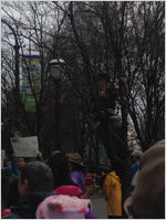 Photographer in tree, Atlanta March for Social Justice and Women, 2017-01-21