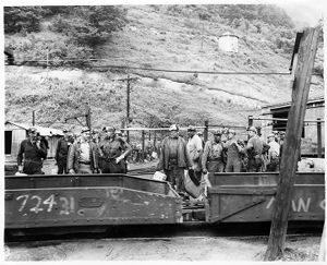 Coal miners near main entrance of Eastern Coal Corporation, 1962-06-06