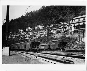 Railroad tracks near coal town, circa 1950s