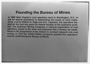 Coal mining exhibit panel, Founding the Bureau of Mines section, 1982