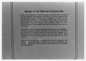 Coal mining exhibit panel, Music in the Mining Community section, 1982