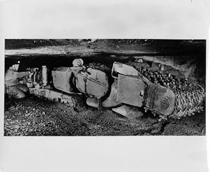 Joy Continuous Miner in Rochester and Pittsburgh Coal Company's Kent Mine near Indiana, Pennsylvania, 1948-12