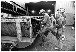Miners boarding a man trip, circa 1970s