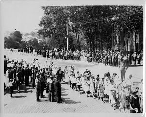 United Mine Workers of America parade with miner families in West Virginia, circa 1910s