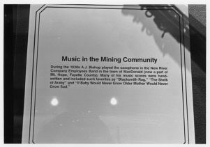 Coal mining exhibit panel, Music in the Mining Community section, 1982