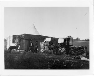 [Romani?] family in tent, circa 1890s