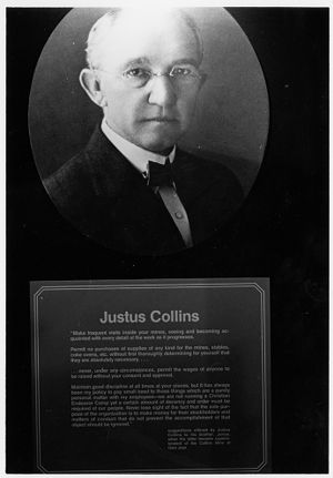 Coal mining exhibit panel, Justus Collins quote and image, 1982