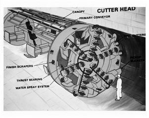 Illustration of tunnel boring machine cutter head, circa 1970s