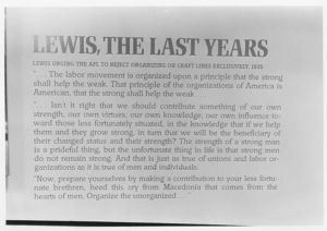 Coal mining exhibit panel, Lewis, the Last Years section, 1982