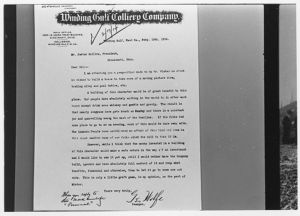 Coal mining exhibit panel, Letter from Winding Gulf Colliery Company, 1982