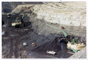 Aerial view of mining operation in Black Mesa, Colorado, circa 1960s