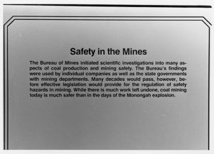 Coal mining exhibit panel, Safety in the Mines section, 1982