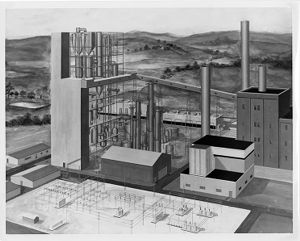 Artist concept of a low-BTU coal gasification pilot plant, circa 1970s
