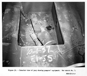 Interior view of jeep showing pumpers' equipment, 1957-09-23
