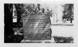 Headstone for John and Sarah Hinchcliffe, circa 1920s