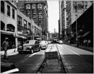 Streetcar rails being taking up on Forsyth Street looking east