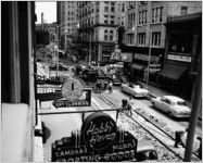 Streetcar rails being taking up on Forsyth Street looking east (from window)