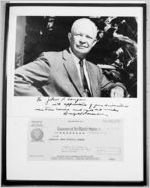 President Dwight D. Eisenhower photograph autographed to John Francis Langan with Treasury Department check