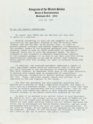 Congressional correspondence, 1981