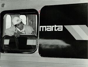 Ann Freeman checking on MARTA passengers, December 6, 1978
