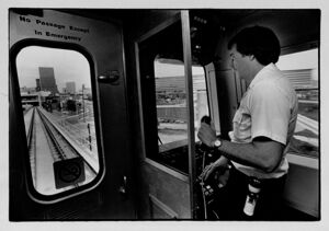 Operator H.A. Morgan Jr. tests a MARTA train, August 17, 1982