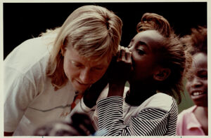 Cokithia Hilliard with Susan Martin, a volunteer for the Cool Girls club, May 30, 1990