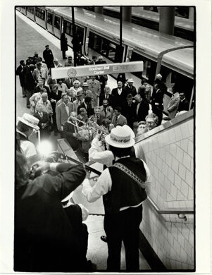 VIP's Leaving Train at North Avenue Station After 1st Ride