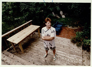 Jimmy Schneid in his backyard, one of the proposed routes for the Presidential Parkway, August 27, 1991