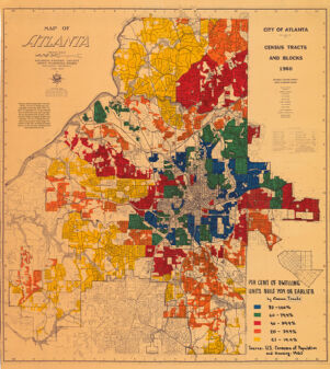 Map of Atlanta; Census Tracts and Blocks 1960; Percent Dwelling Units Built 1939 Or Earlier by Census Tracts