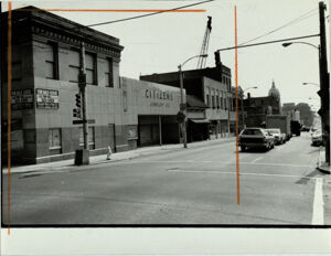 Corner of Mitchell and Forsyth St. looking Northeast, January 5, 1979