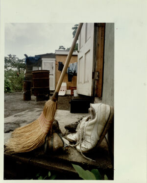 Atlanta Substandard Housing, Worn-out Shoes in Front of Hut Occupied by Homeless, September 4, 1991
