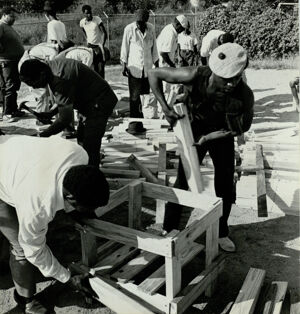 Atlanta Substandard Housing, Residents of Vine City Community build "Rat Racks", September 27, 1970