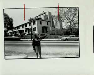 Atlanta Subsidized Housing, Resident Outside Grady Homes Public Housing that will be Destroyed for a Highway Expansion Project, May 1, 1983