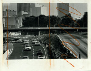 Roads and Highways, Cars Travel along New Downtown Connector, July 10, 1983