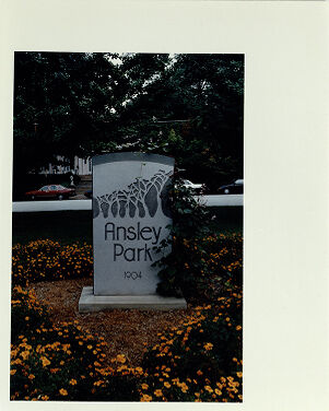 Ansley Park, Stone Sign at Ansley Park Entrance, September 1991