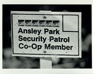Ansley Park, Posted Sign for Ansley Park Security Patrol Co-Op, February 28, 1985