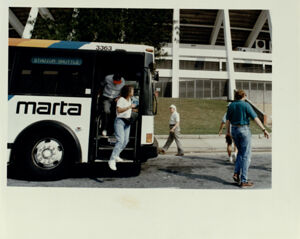 Atlanta Fulton County Stadium, Fans Exiting MARTA Shuttle Prior to Braves Game, September 13, 1991