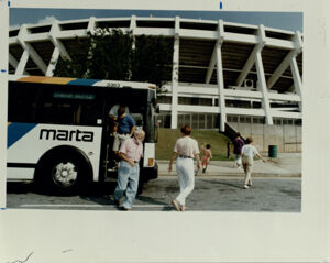 Atlanta Fulton County Stadium, Fans Exiting MARTA Shuttle Prior to Braves Game, September 13, 1991