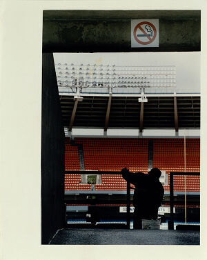 Atlanta Fulton County Stadium, Stadium Worker Paints Railings in Preparation for Baseball Season, March 31, 1994