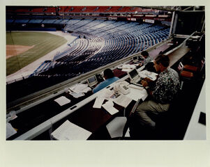 Atlanta Fulton County Stadium, Sports Reporters in the Press Box of the Stadium, August 25, 1992