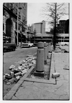 Newly installed hitching posts on Broad Street, November 18, 1980
