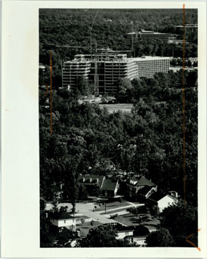 High-Rise Office Tower Sits on the Edge of Quiet Residential Area, May 18 1984