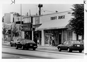 Shops on Peachtree Road near its intersection with Roswell Road, May 18, 1988