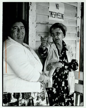 Mildrid Gilleon and Emma Patterson on Patterson's front porch, undated