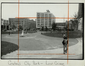 A view of Central City Park with buldings in the background, November 9, 1975