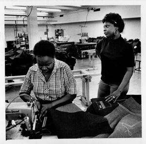 Dorothy Robertson and Martha Thomas, employees of the Fine Vines sewing company, undated