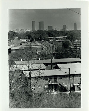 In the Foreground is Hollywood Heights apts. and Behind Them are Perry Homes