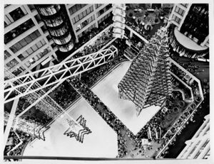 A view above the Omni Christmas tree and skating rink, November 29, 1980