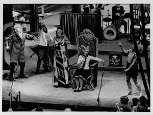 A theater group performing "Alice's Adventures in Wonderland" inside the Omni International Complex, September 14, 1980